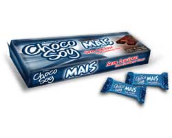 chocosoy mais.jpg - Choco Soy MaisSuper recheado e crocante, Choco Soy Mais é o novo integrante da Família Choco Soy. Um wafer recheado e coberto com delicioso Chocolate à base de Soja Choco Soy.